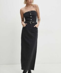 Rochie jeans culoarea negru Answear Lab maxi drepta