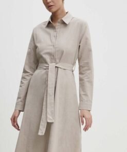 Rochie din in culoarea bej Answear Lab maxi evazata