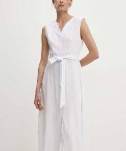 Rochie din in culoarea alb Answear Lab midi drepta