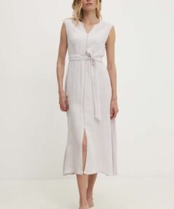 Rochie din in culoarea roz Answear Lab midi evazata