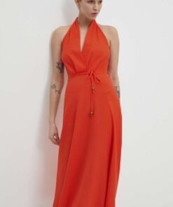 Rochie din in culoarea portocaliu Answear Lab mini evazata