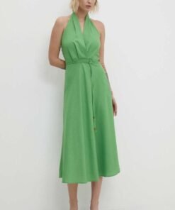 Rochie din in culoarea turcoaz Answear Lab maxi evazata