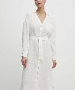 Rochie din in culoarea alb Answear Lab maxi evazata