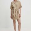 Rochie culoarea bej Answear Lab mini evazata