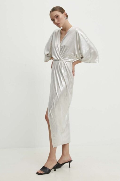 Rochie culoarea argintiu Answear Lab midi drepta