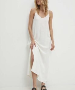 Rochie din in culoarea albastru marin Answear Lab maxi evazata