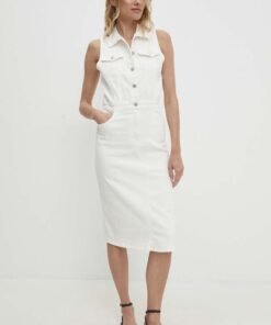 Rochie ECO culoarea bej Answear Lab midi model drepta