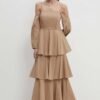 Rochie culoarea bej Answear Lab maxi evazata