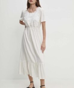 Rochie din in culoarea alb Answear Lab maxi drepta