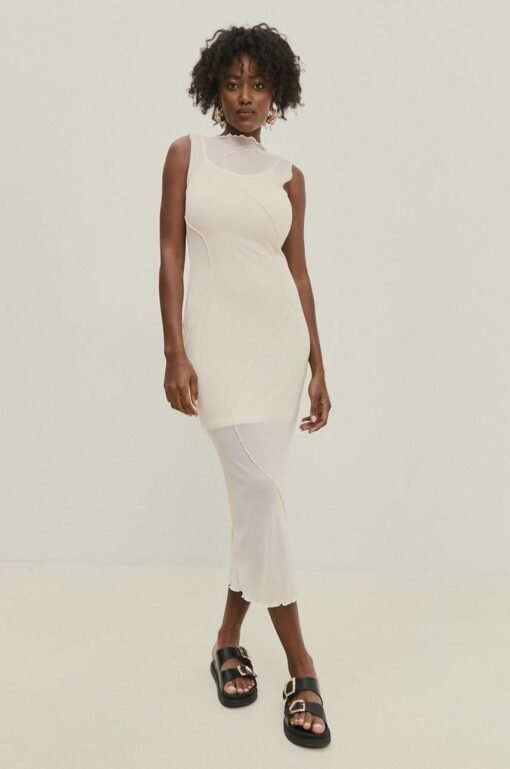 Rochie culoarea bej Answear Lab maxi mulata