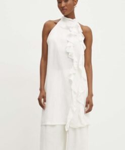 Rochie din in culoarea alb Answear Lab midi evazata