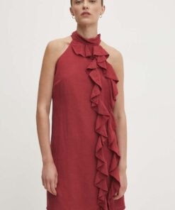 Rochie din in culoarea rosu Answear Lab maxi evazata
