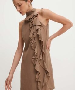 Rochie din in culoarea maro Answear Lab midi oversize