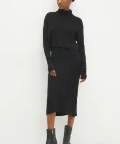Rochie si pulover culoarea negru Answear Lab mini mulata