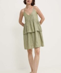 Rochie din in culoarea verde Answear Lab mini drepta