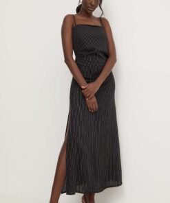Rochie din in culoarea maro Answear Lab mini drepta