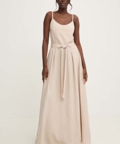 Rochie din in culoarea bej Answear Lab maxi evazata