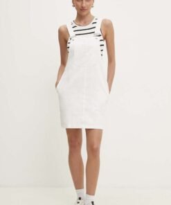 Rochie jeans culoarea alb Answear Lab midi drepta