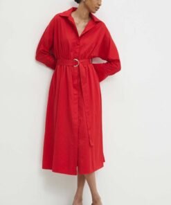 Rochie din bumbac culoarea rosu Answear Lab maxi evazata
