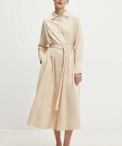 Rochie din bumbac culoarea bej Answear Lab midi evazata
