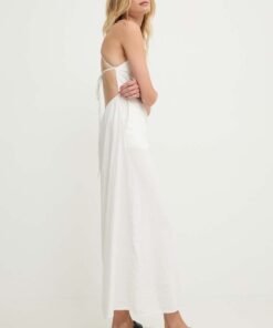 Rochie din in culoarea alb Answear Lab midi evazata