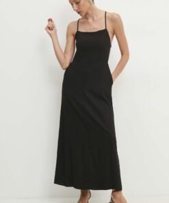 Rochie din in culoarea negru Answear Lab midi evazata