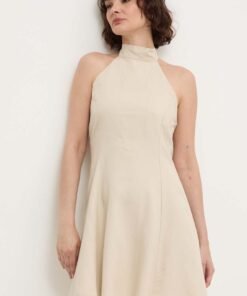 Rochie din in culoarea bej Answear Lab mini evazata