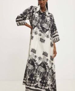 Rochie din bumbac culoarea negru Answear Lab maxi evazata