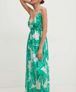 Rochie din matase culoarea roz Answear Lab maxi evazata