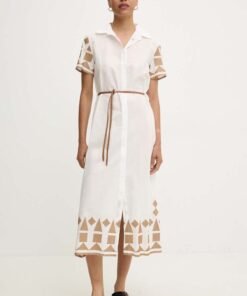 Rochie din bumbac culoarea alb Answear Lab midi evazata