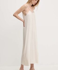 Rochie din in culoarea bej Answear Lab midi drepta