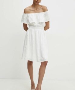 Rochie din in culoarea alb Answear Lab mini evazata