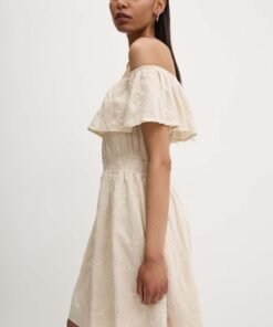 Rochie din in culoarea bej Answear Lab mini evazata