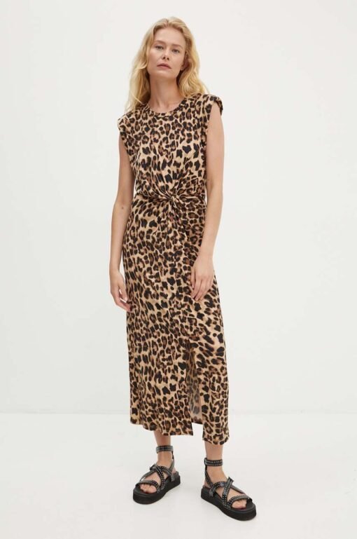 Rochie culoarea bej Answear Lab midi drepta