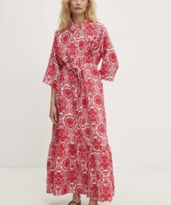 Rochie din in culoarea rosu Answear Lab maxi evazata