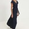 Rochie culoarea albastru marin Answear Lab midi evazata