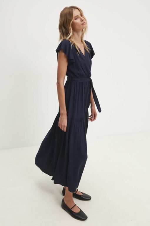 Rochie culoarea albastru marin Answear Lab midi evazata