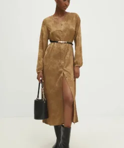 Rochie culoarea maro Answear Lab midi drepta