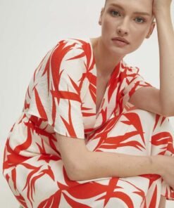 Rochie din in culoarea portocaliu Answear Lab maxi evazata