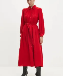 Rochie culoarea rosu Answear Lab midi evazata