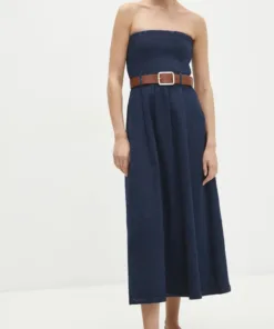 Rochie jeans culoarea albastru marin Answear Lab midi evazata