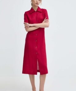 Rochie din in culoarea roz Liviana Conti maxi oversize L4SM31