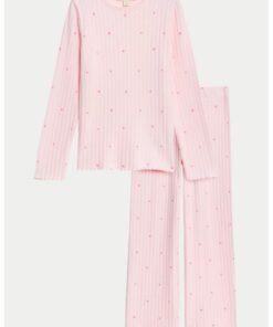 Pijama striata cu imprimeu cu inimi